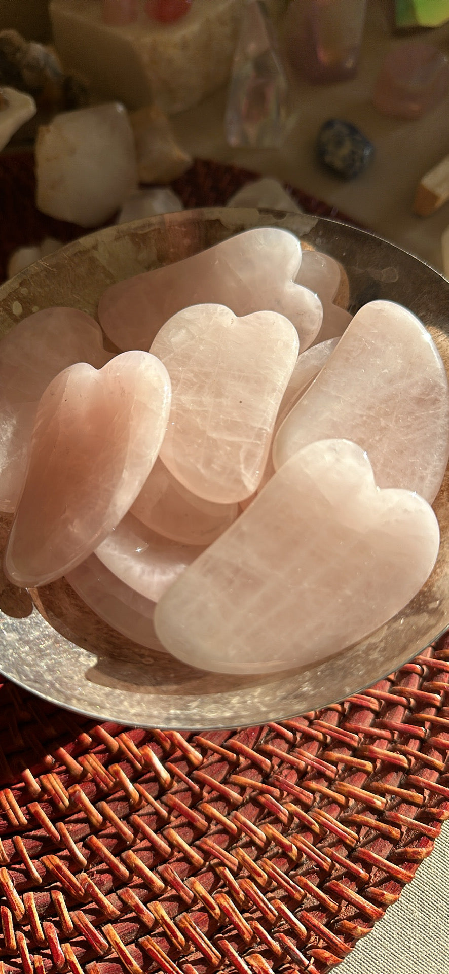 Mini Rose Quartz Gua Sha stone.